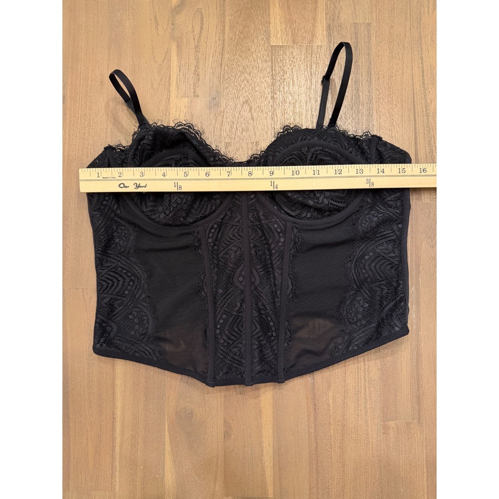 Black Lace Festival Whimsigoth Corset Top Underwire Mesh Bustier Hook Eye Back - Picture 3 of 5